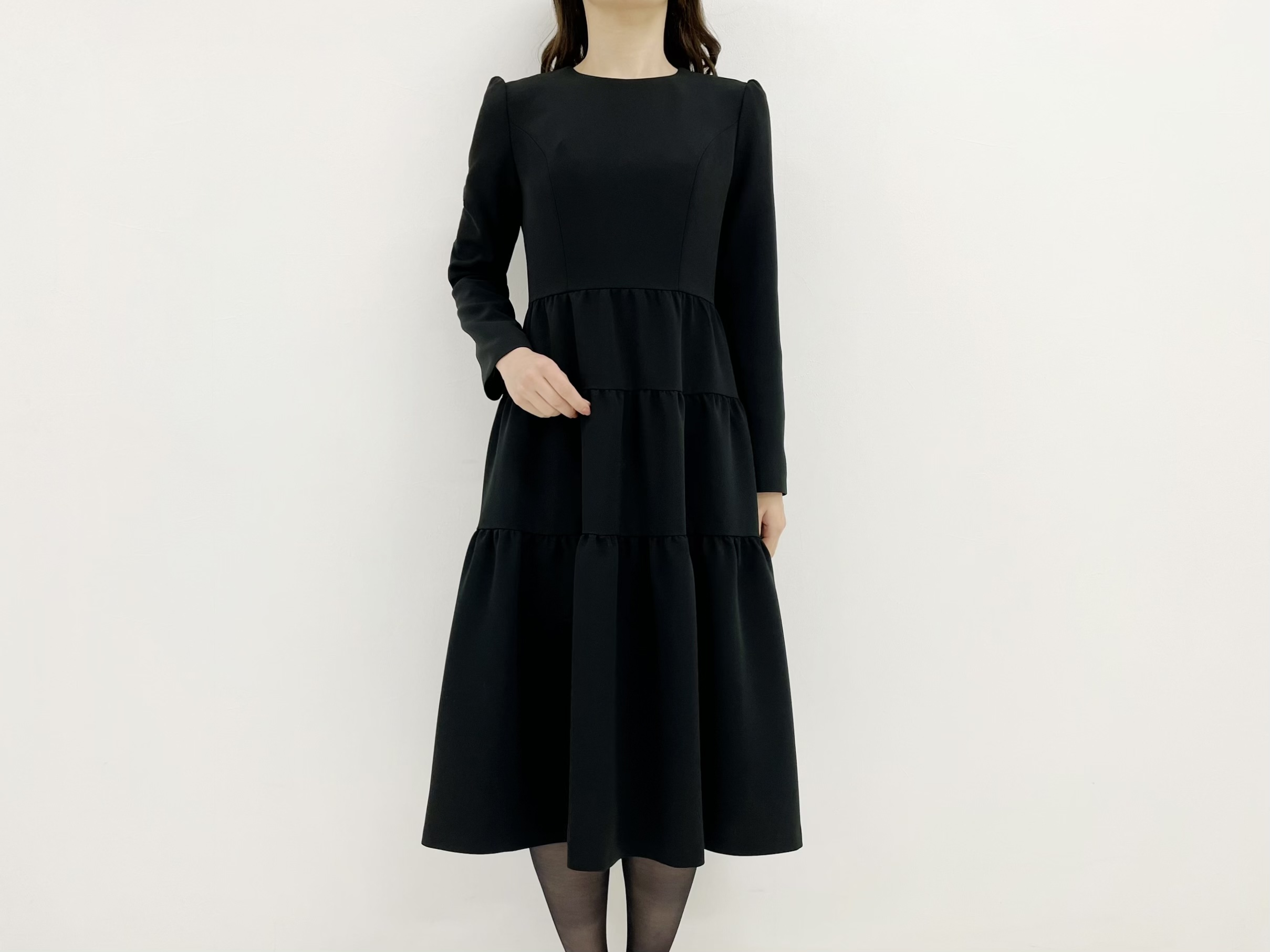 新品 アベニールエトワール ギャザー切替ワンピース ドレス ブラック 黒 32