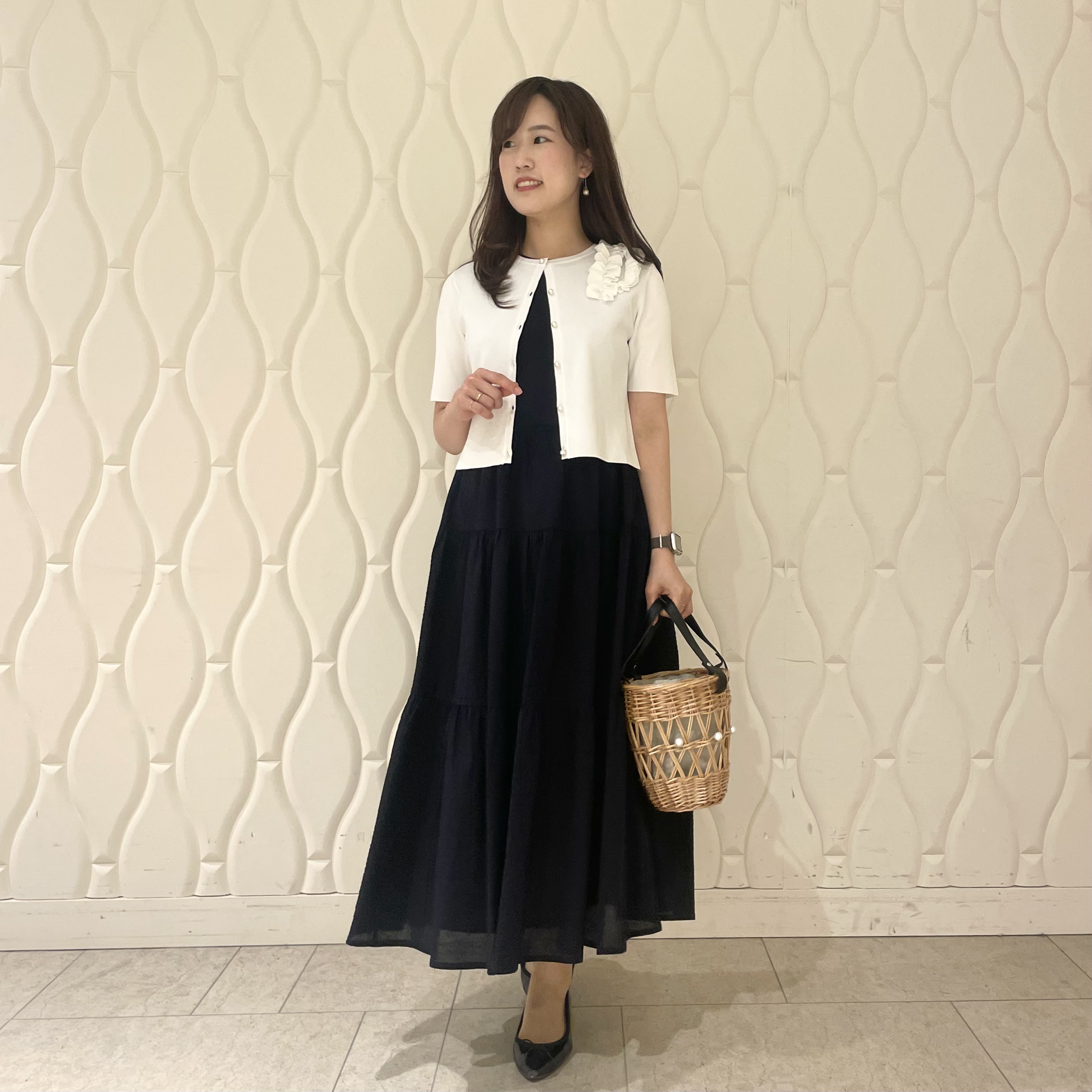 新品未使用　アベニールエトワール襟付きティアードワンピース 25ans掲載♡涼しげな透け感が魅力的なティアードワンピース