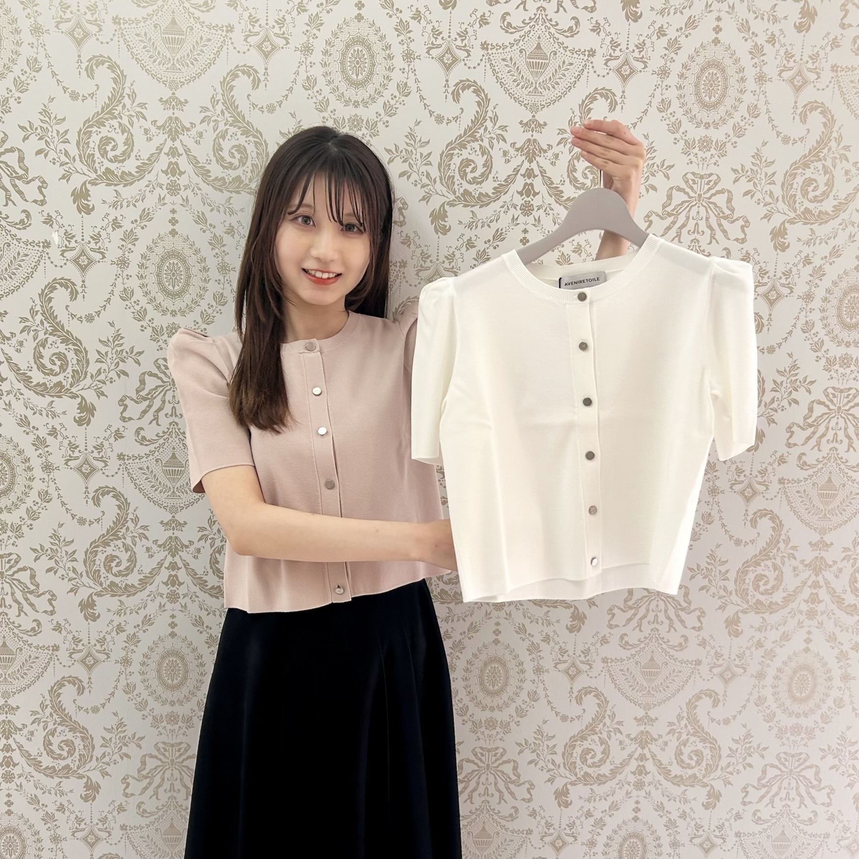 AVENIRETOILE UVカットバイカラー半袖ニットカーディガン36