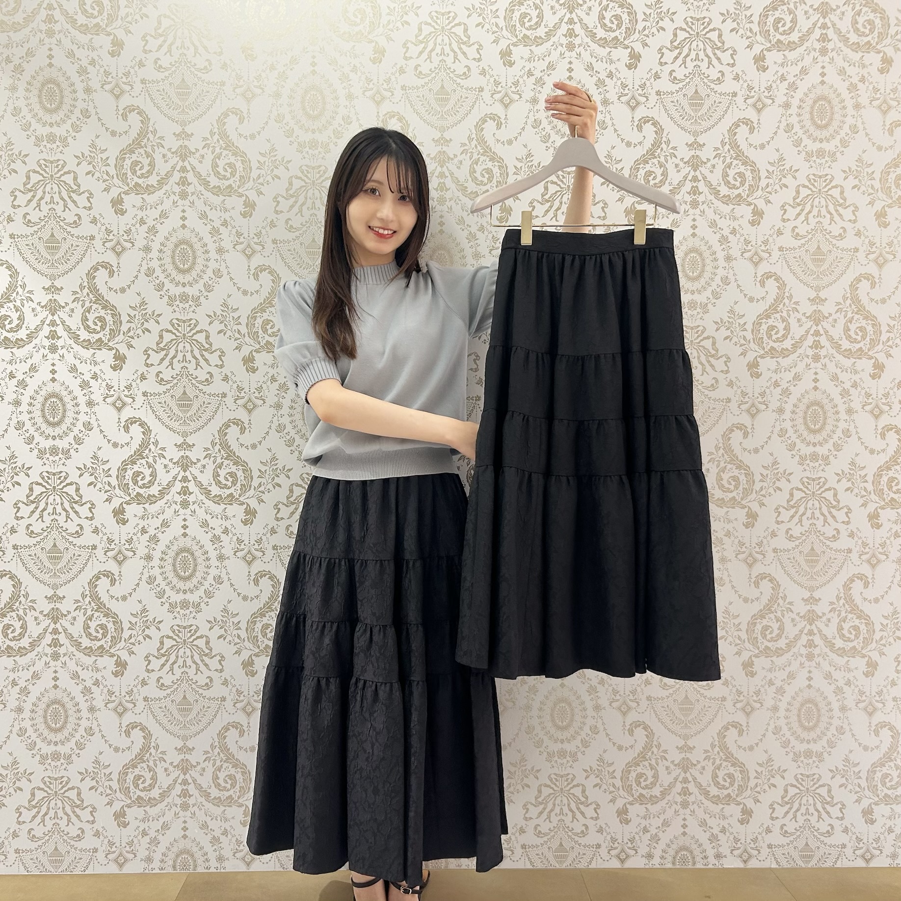 新品訳あり♡ギャザー切替ジャガードフレアスカート 新作入荷情報〈ジャガードギャザー切替フレアスカート〉 | m-i-d