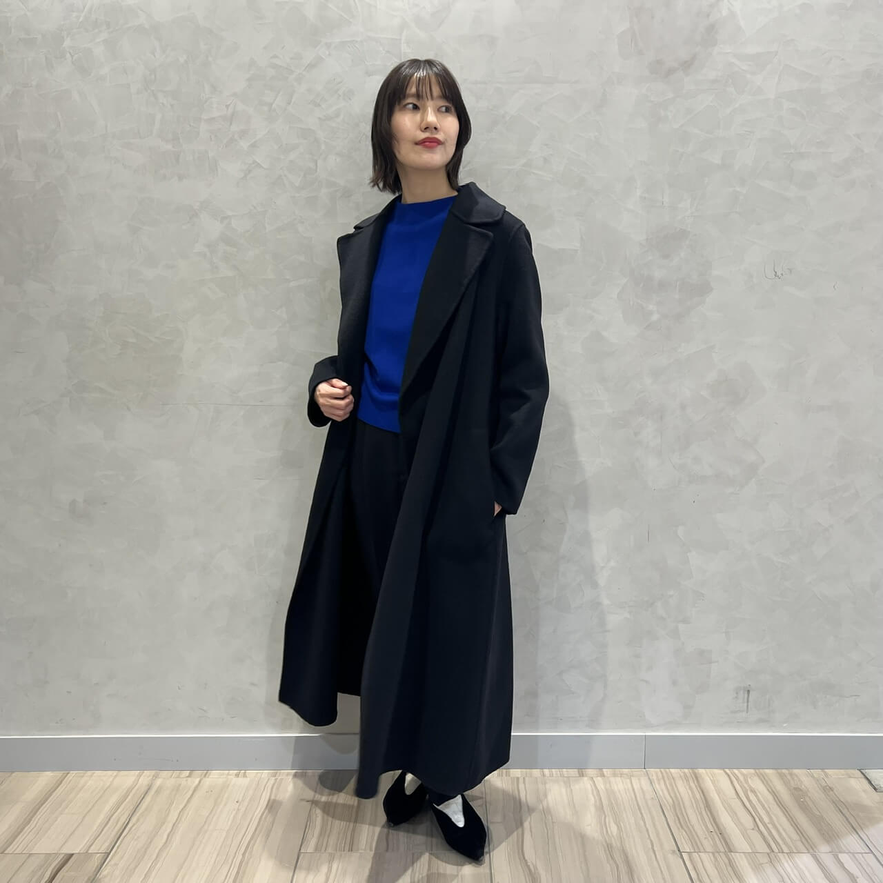 BHスタッフコーデ / “ピュアカシミヤラップロングコート”で