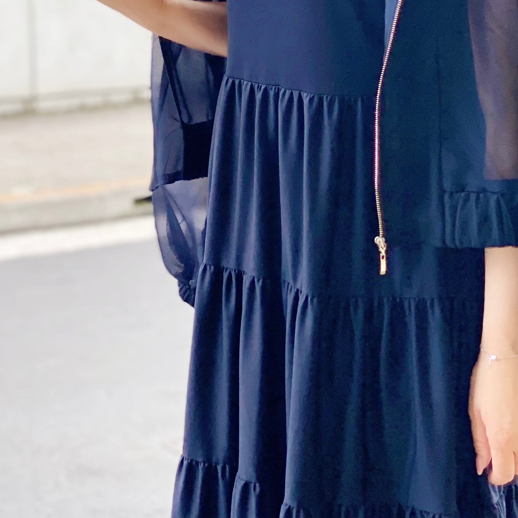 M-PREMIER ネイビー ノースリーブ ワンピース ギャザーデザインノースリーブワンピース(34 NAVY): M-PREMIER