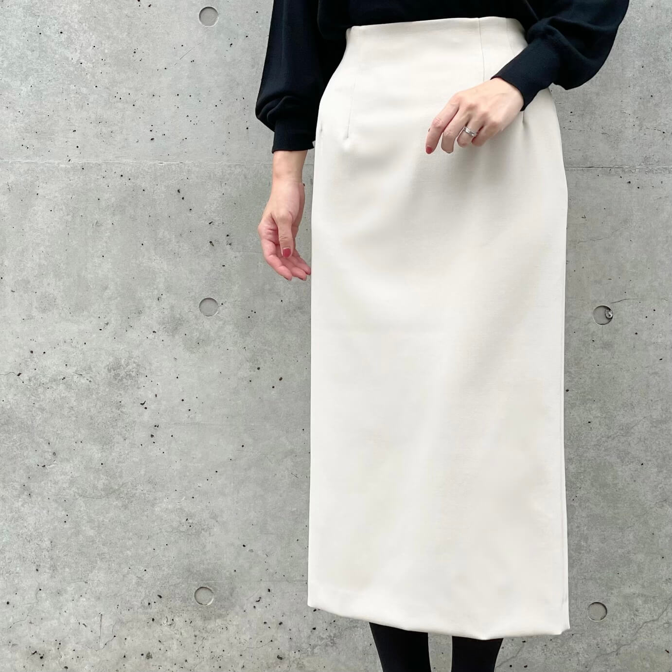 【未着用】エムプルミエ　ウエストゴムロングタイトスカート（ベージュ） 未着用】エムプルミエ ウエストゴムロングタイトスカート