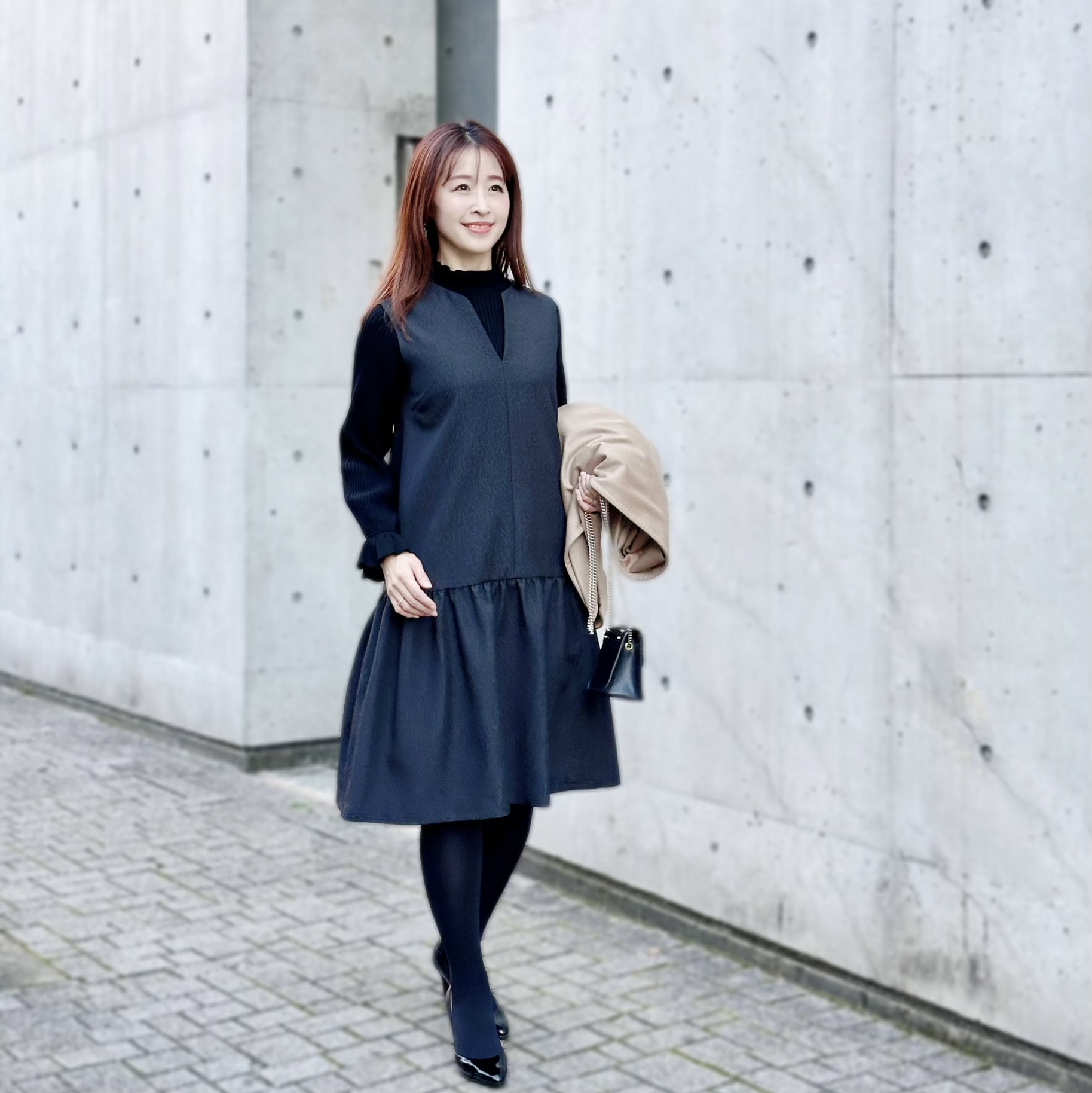 予定のある日」はフリルニット×ジャガードジャンパースカートで