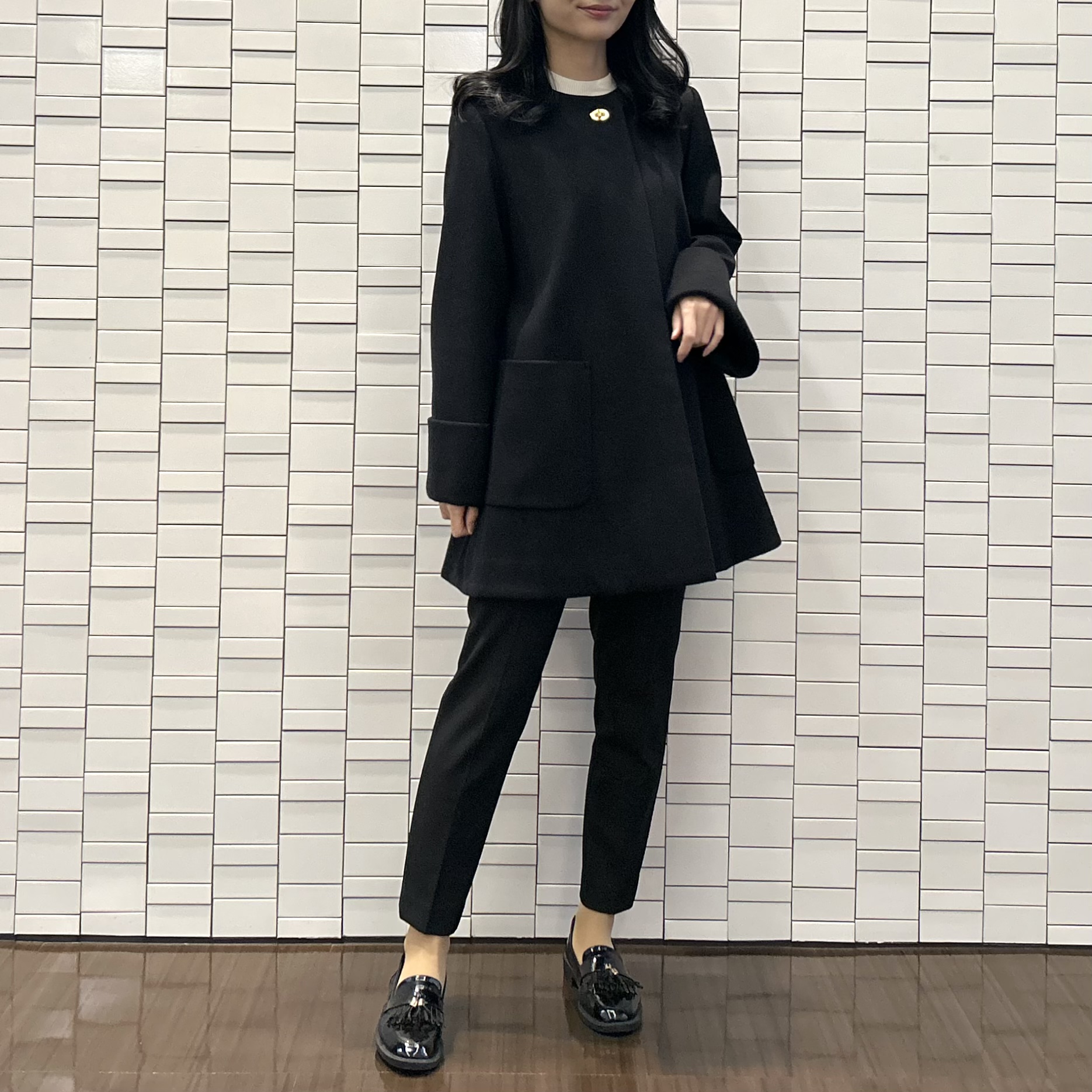 エムプルミエブラック ウールカシミヤショートビーバーミドルコート