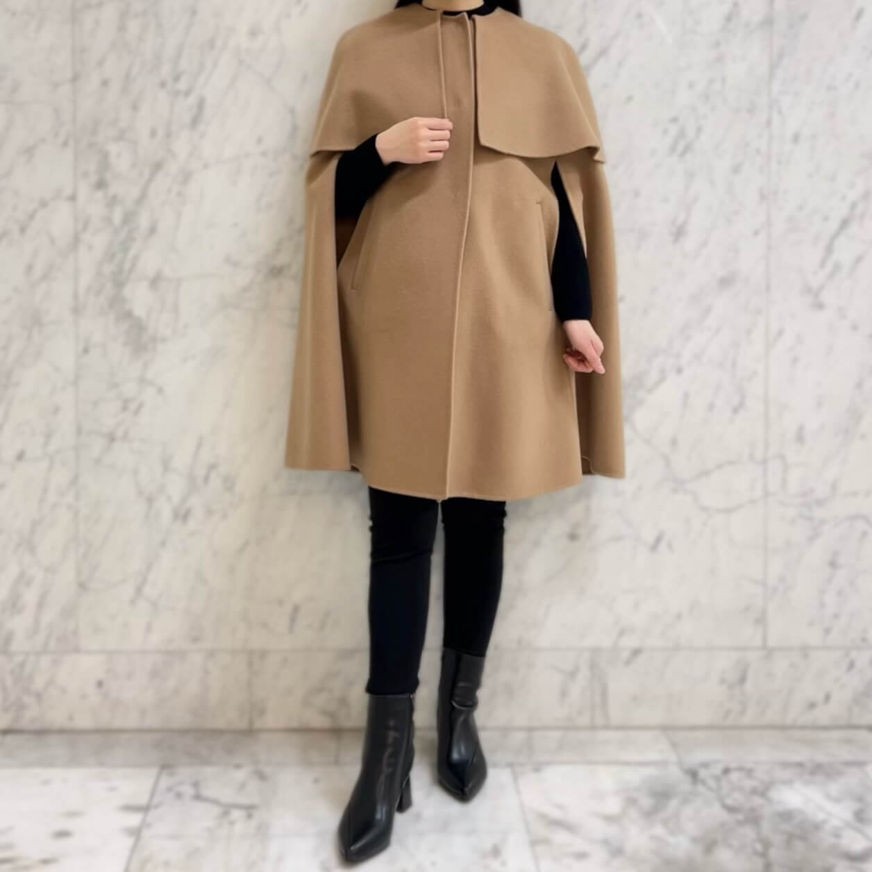 m-premier ジーロンラムダブルクロスケープコート キャメル エムプルミエ