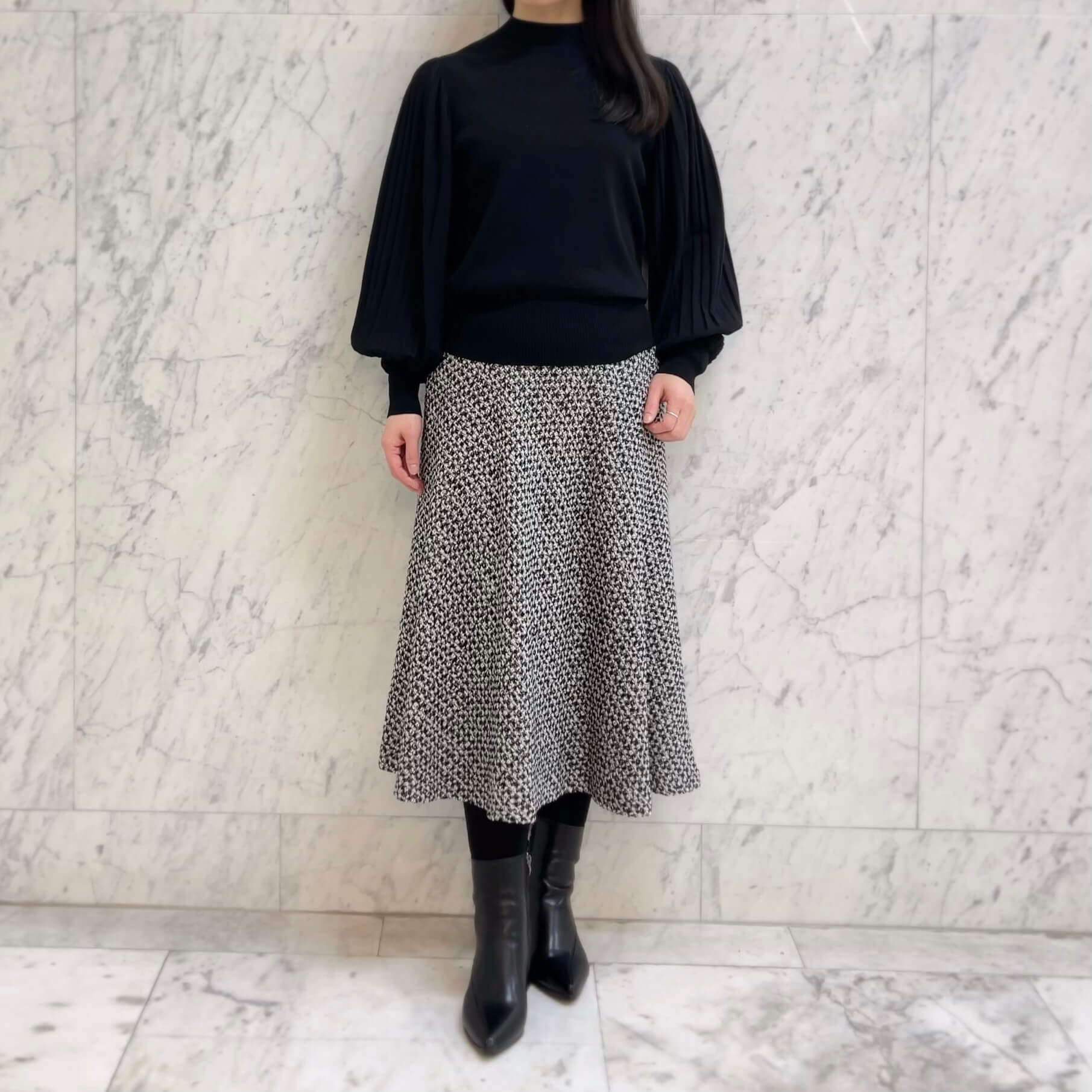 Mプルミエブラック　　プリーツスリーブハイネックニット　38 Mプルミエブラック プリーツスリーブハイネックニット 38 プリーツ