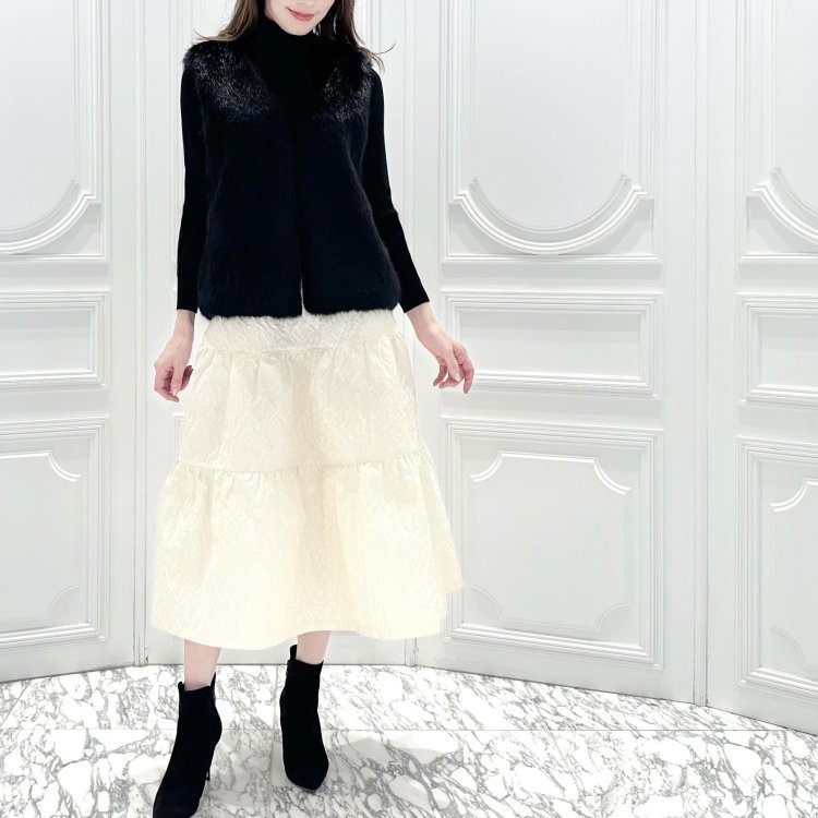 M-premierBLACK＊ストレッチツイードギャザー切替スカート