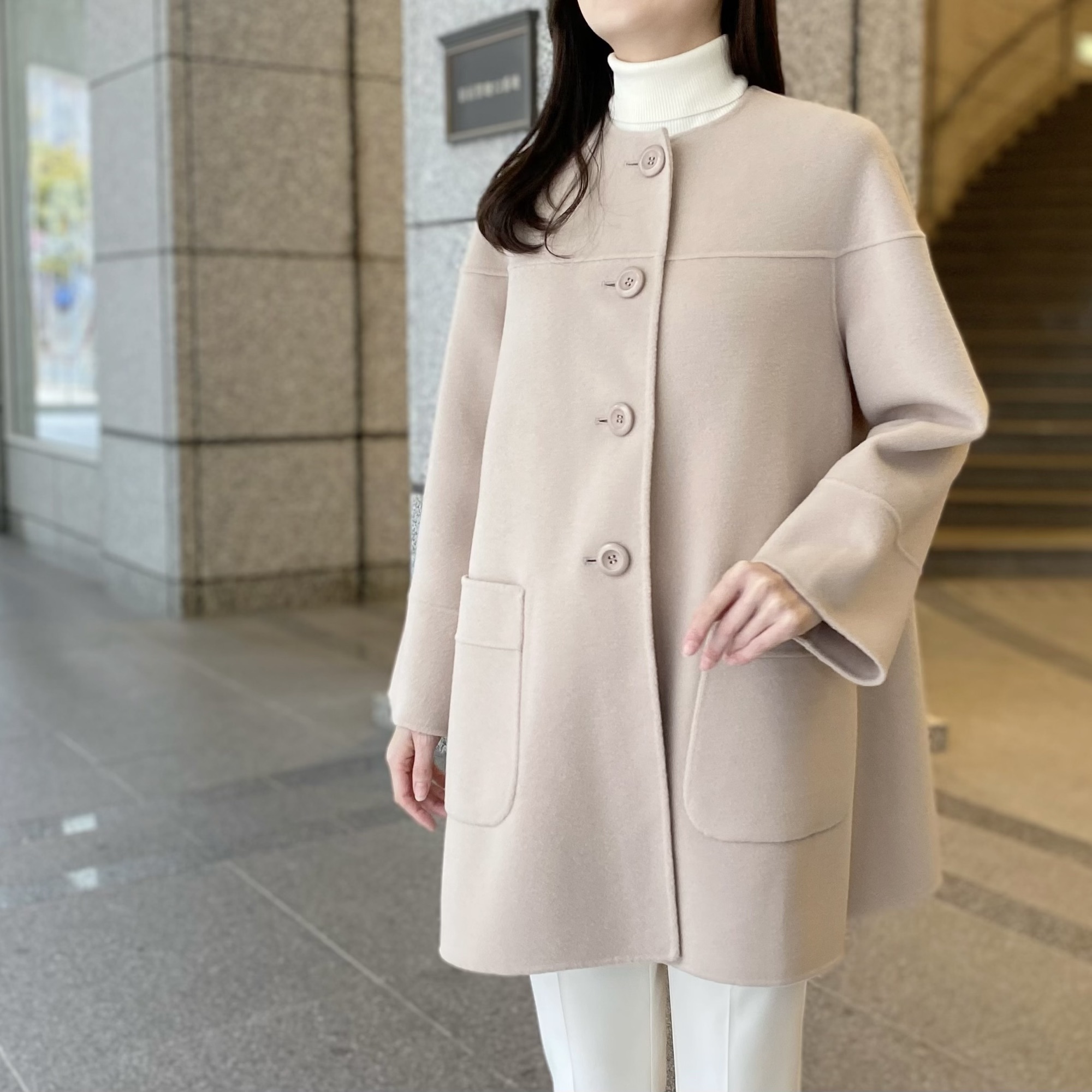 FINAL SALE 】50%OFF＜ラムダブルクロスノーカラーミドルコート