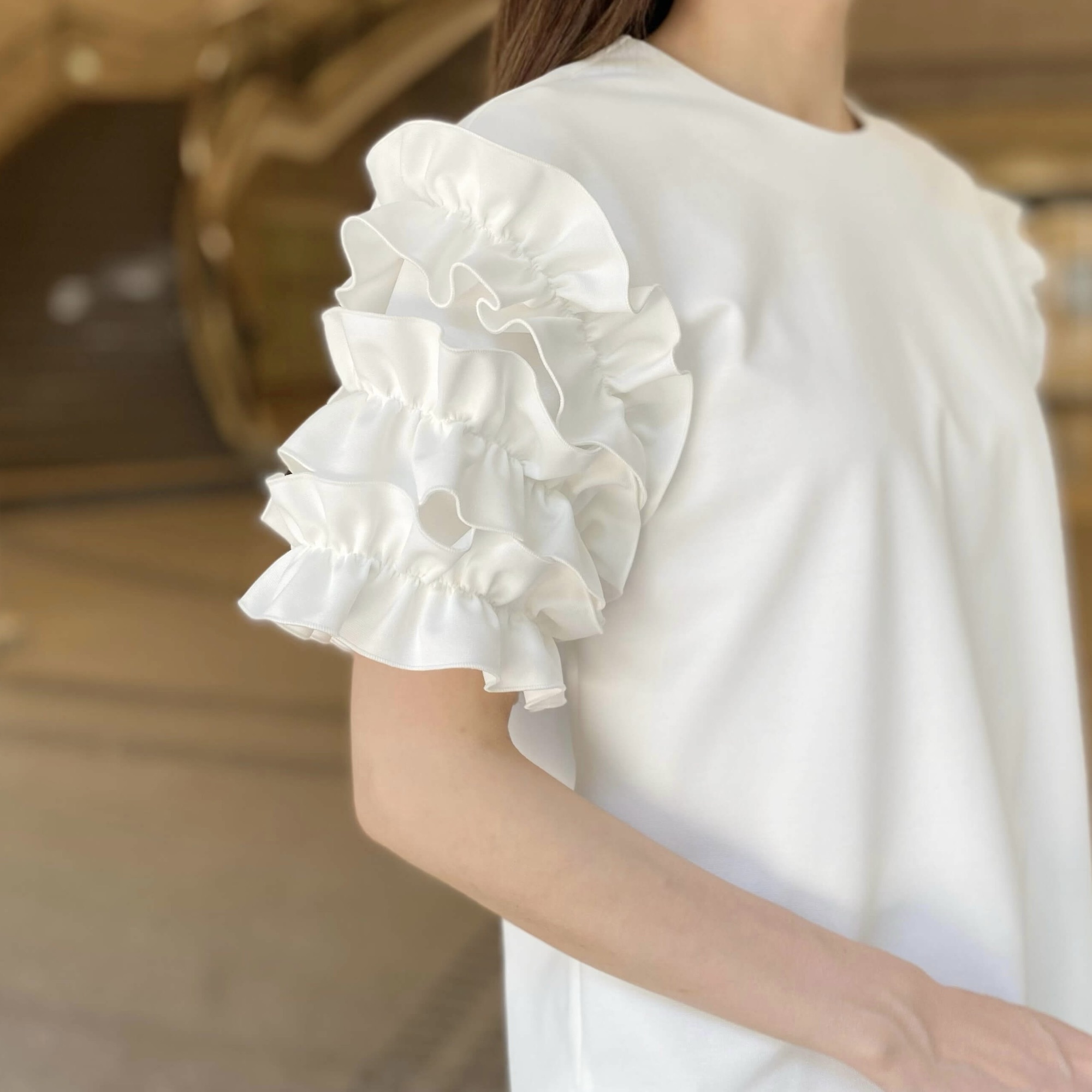 M-premier - 【美品】2022 エムプルミエ　 ポンチフリルスリーブカットソー　ブレンヘイム M-premier - 【美品】2022 エムプルミエ ポンチフリルスリーブ
