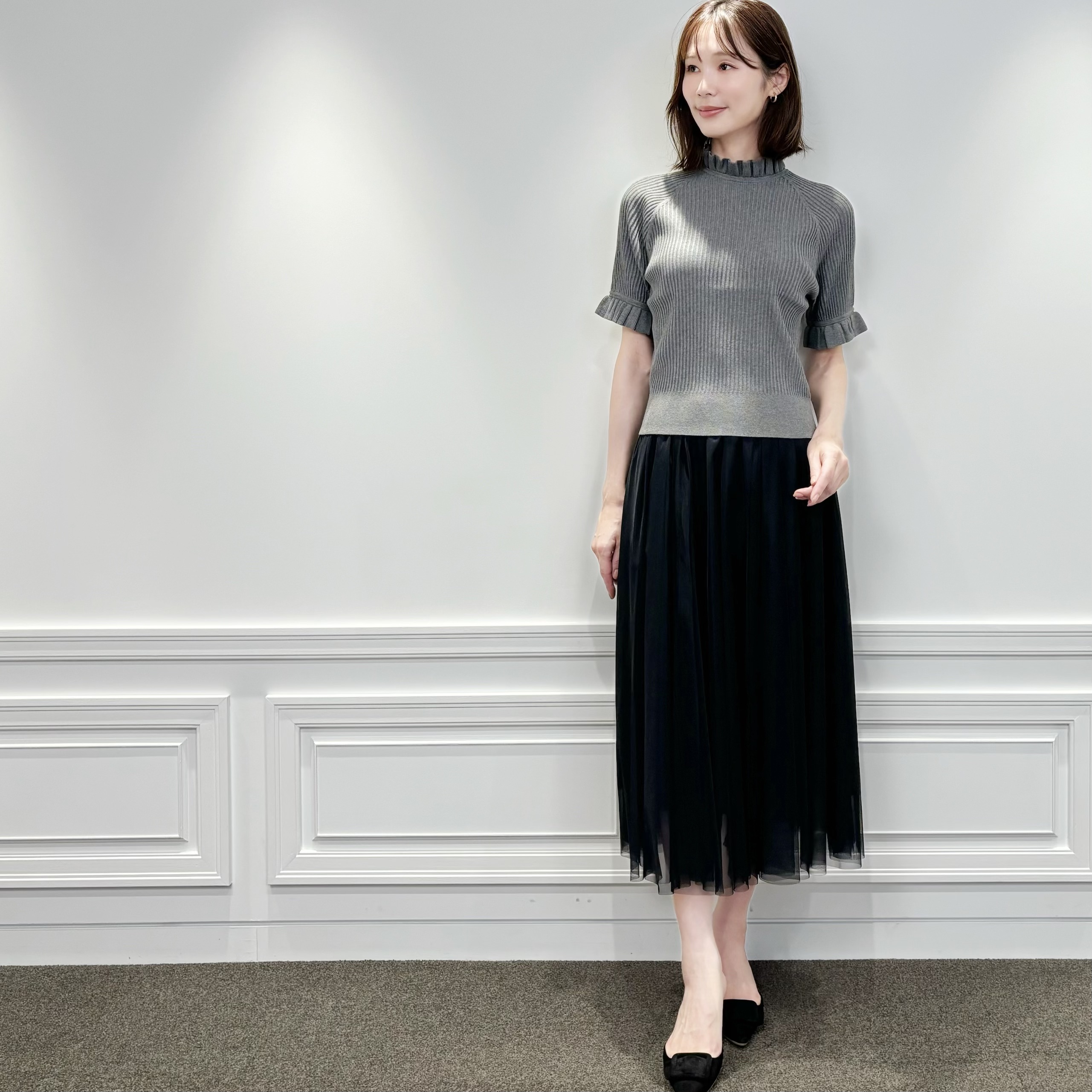 エムプルミエ　シフォンプリーツスリーブニット 先週の人気アイテム＜シフォンプリーツスリーブニット＞の