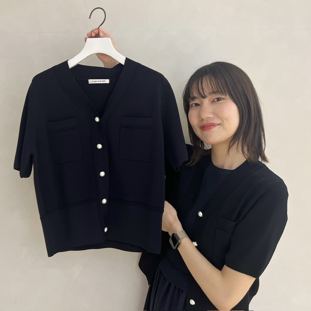 BORDERS ボーダーズアットバルコニー パールカーディガン BLACK 38 BORDERS at BALCONY 銀座三越限定 完売パールボタンカーディガン