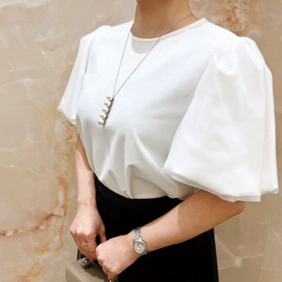 極美品 M-PREMIER パフスリーブ カットソー ブラウス エムプルミエ 女性らしさ漂うパフスリーブカットソー | m-i-d | M-PREMIER