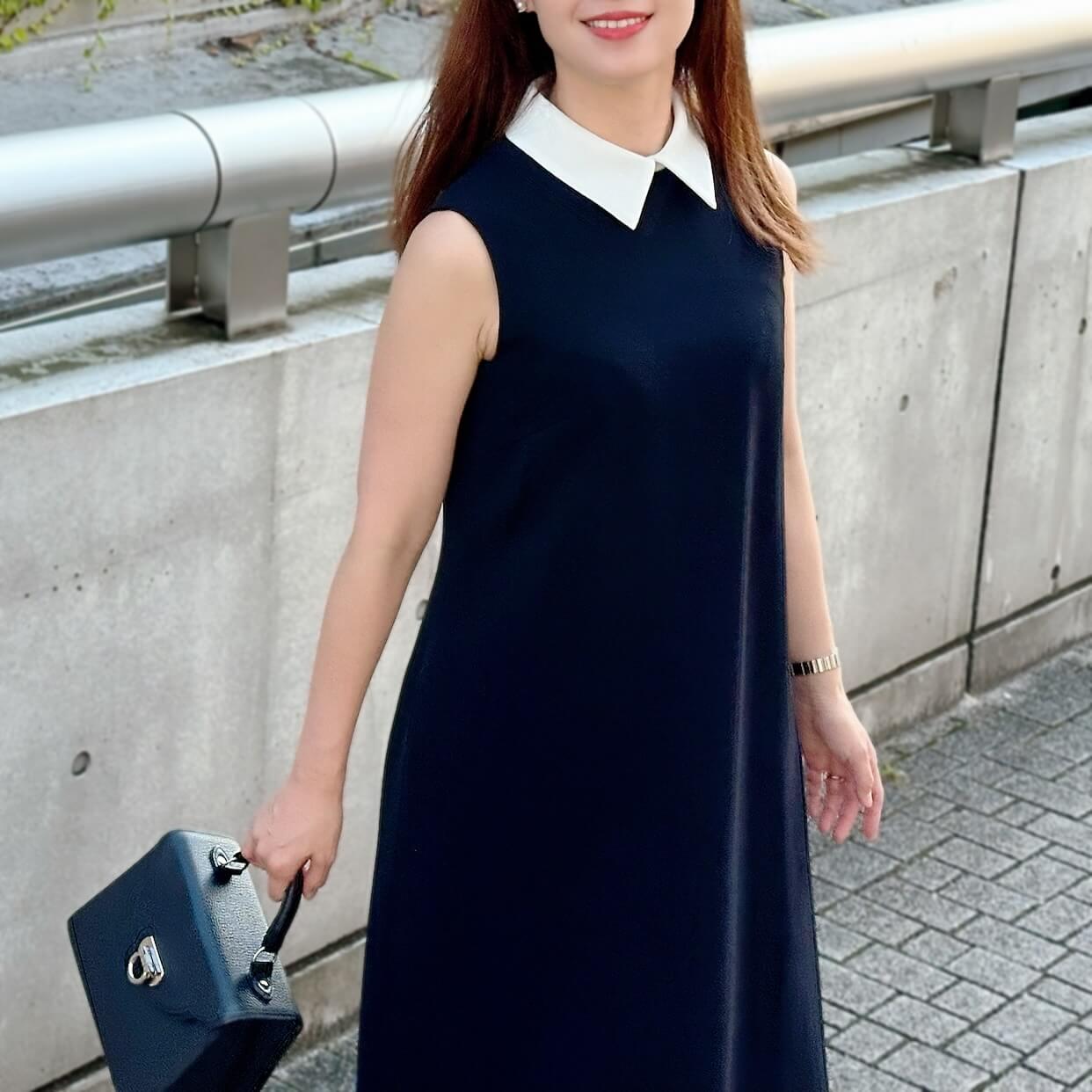 白金 よつば　ネイビー 半袖ワンピース 襟付き 白金 よつば ネイビー 半袖ワンピース 襟付き