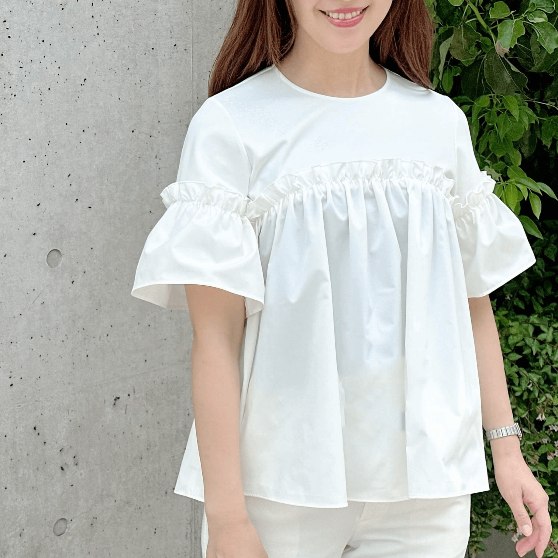 エムプルミエクチュール　ギャザーフリルデザインワンピース natural couture（ナチュラルクチュール）の「ギャザーフリル