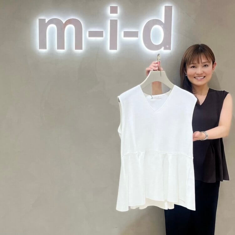 m,i,d, navy” /パールボタンバイカラー半袖カーディガンの新色
