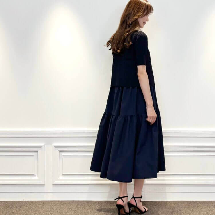 新品タグ付き✨エムプルミエ フレアカフスワンピース ブラック フレアカフスワンピース＞はe-shoppingに明日11：00入荷予定！ | m-i-d