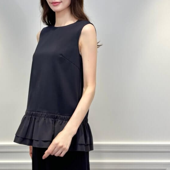 m,i,d, navy” / 新作パールボタンバンドカラーペプラムブラウスが入荷