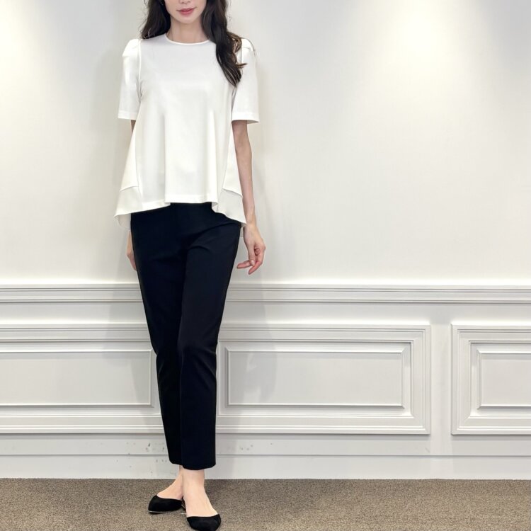m,i,d, navy” / 新作パールボタンバンドカラーペプラムブラウスが入荷