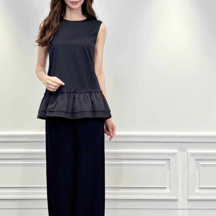 m,i,d, navy / ポンチフリルペプラムカットソーが入荷いたしました